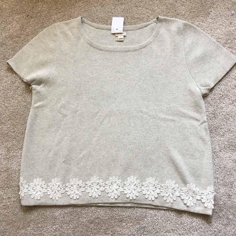 NWT J Crew Lace Detail Short Sleeve Sweater